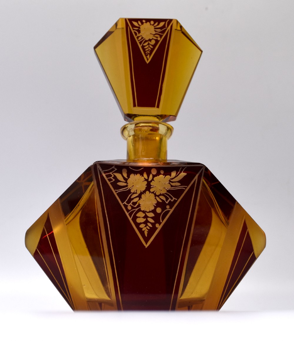 Art Deco Amber Coloured Glass Perfume Bottle by Karl Palda, c1930s View V