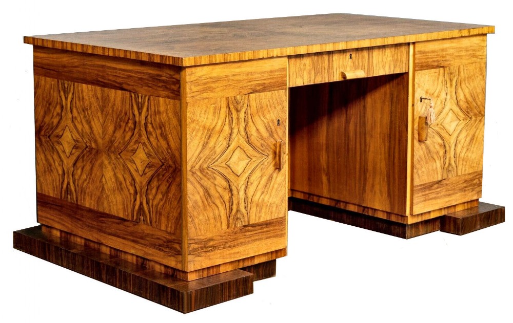 Art Deco Impressive Large Walnut Desk, c1930