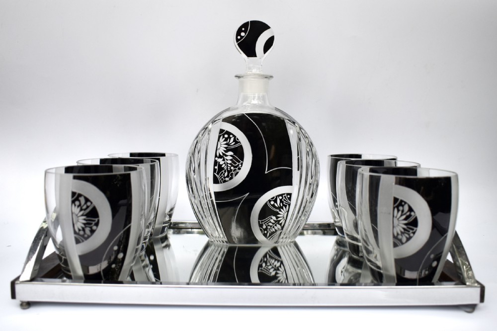 Art Deco Cut Glass & Enamel Decanter Set by Karl Palda, c1930 View II