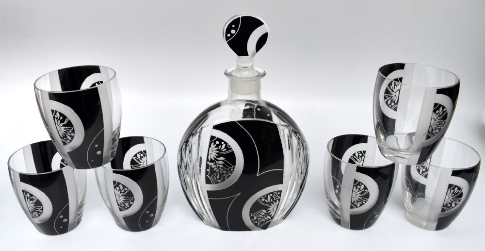 Art Deco Cut Glass & Enamel Decanter Set by Karl Palda, c1930 View IX