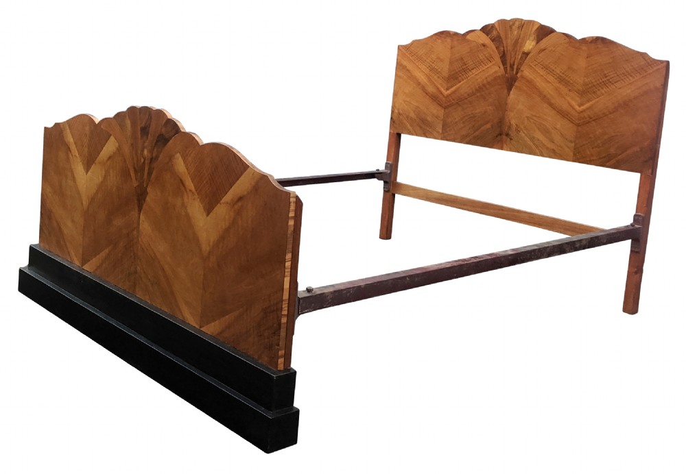 Stunning 1930's Art Deco Walnut Double Bed View V