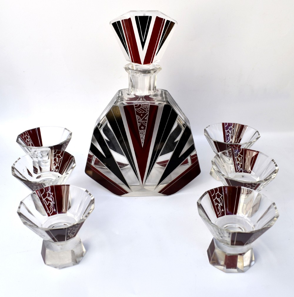 Art Deco Cut Glass & Enamel Decanter Set by Karl Palda, c1930 View VII