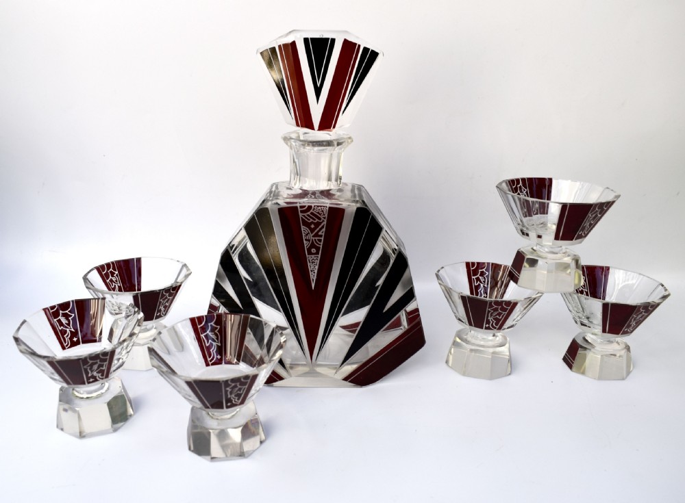 Art Deco Cut Glass & Enamel Decanter Set by Karl Palda, c1930 View VIII