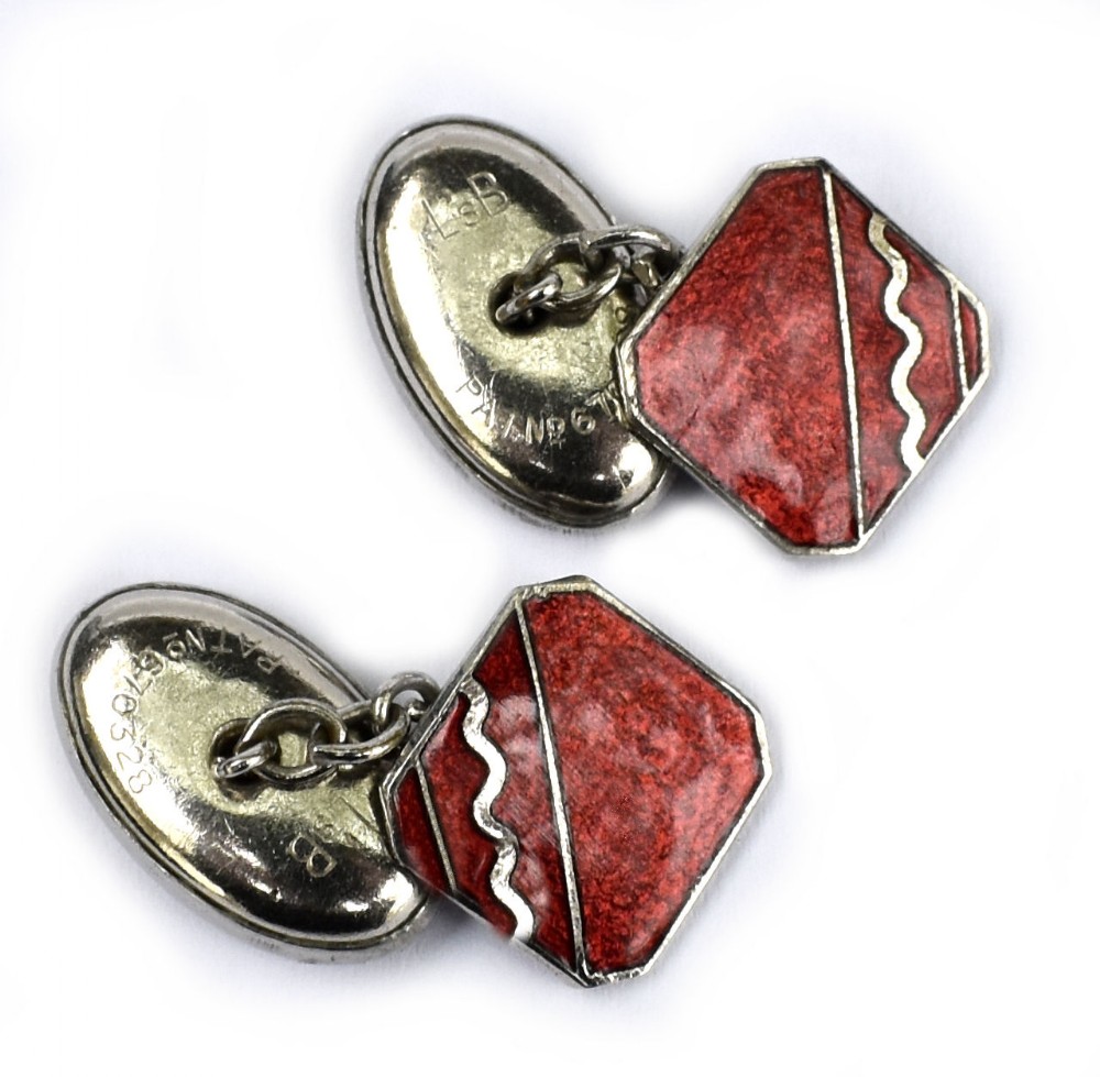 Art Deco Gents English Enamel Cufflinks, c1930