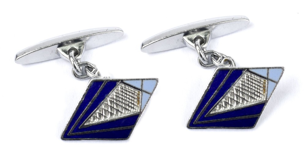 Art Deco Modernist Matching Pair of Enamel Gents Cufflinks, circa 1930