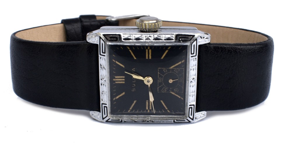 Art Deco, c1928 14k white GF Gents Watch, Newly Serviced, Made By Bulova View X