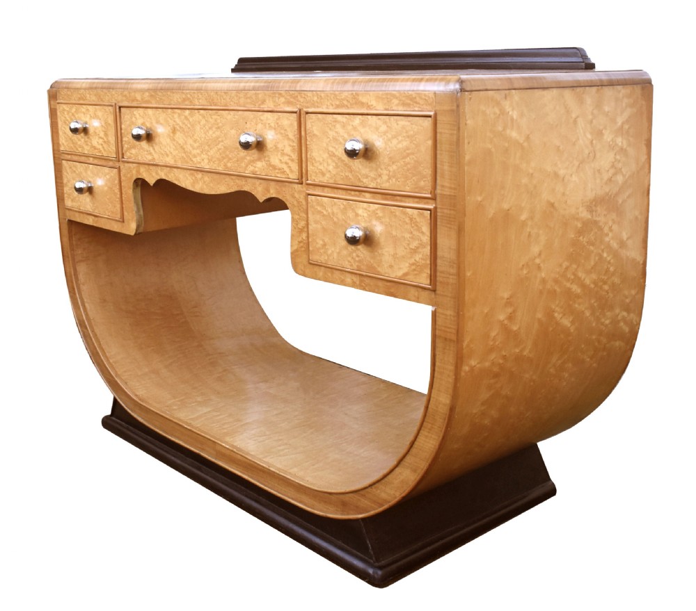 Art Deco Birds Eye Maple U Base Console Table, c1930 View II