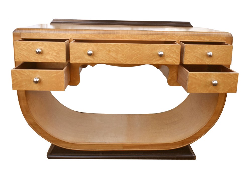 Art Deco Birds Eye Maple U Base Console Table, c1930 View III