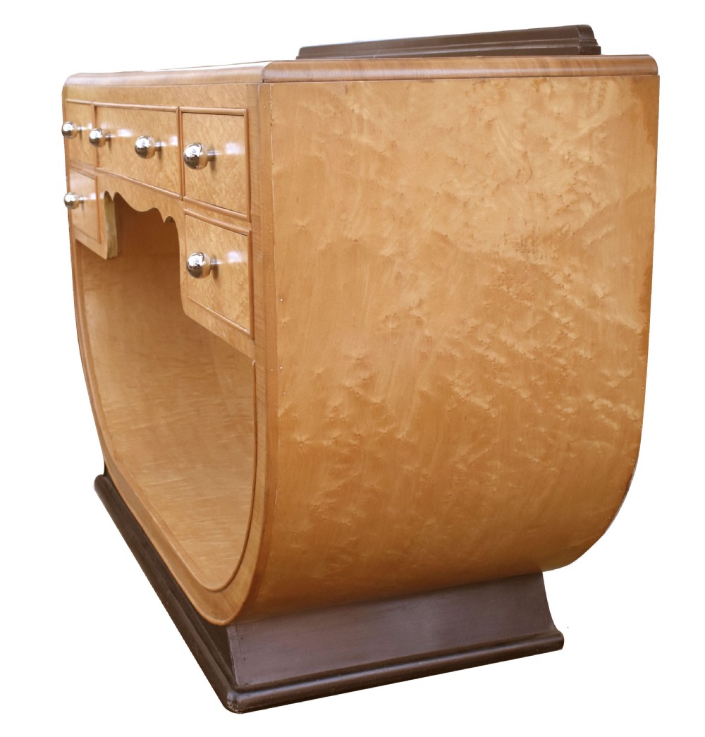 Art Deco Birds Eye Maple U Base Console Table, c1930 View V