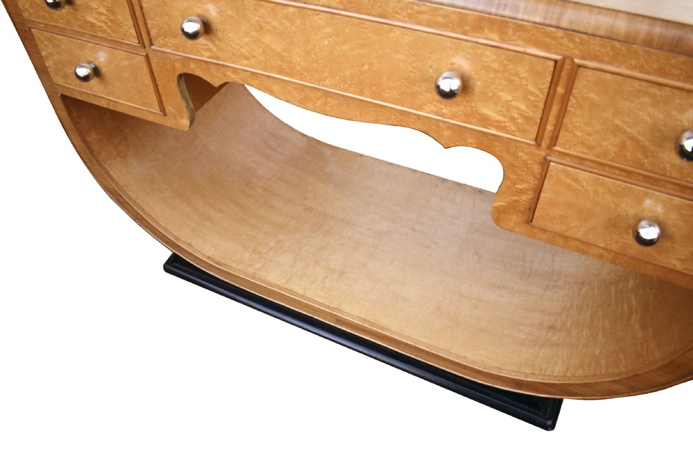 Art Deco Birds Eye Maple U Base Console Table, c1930 View VI