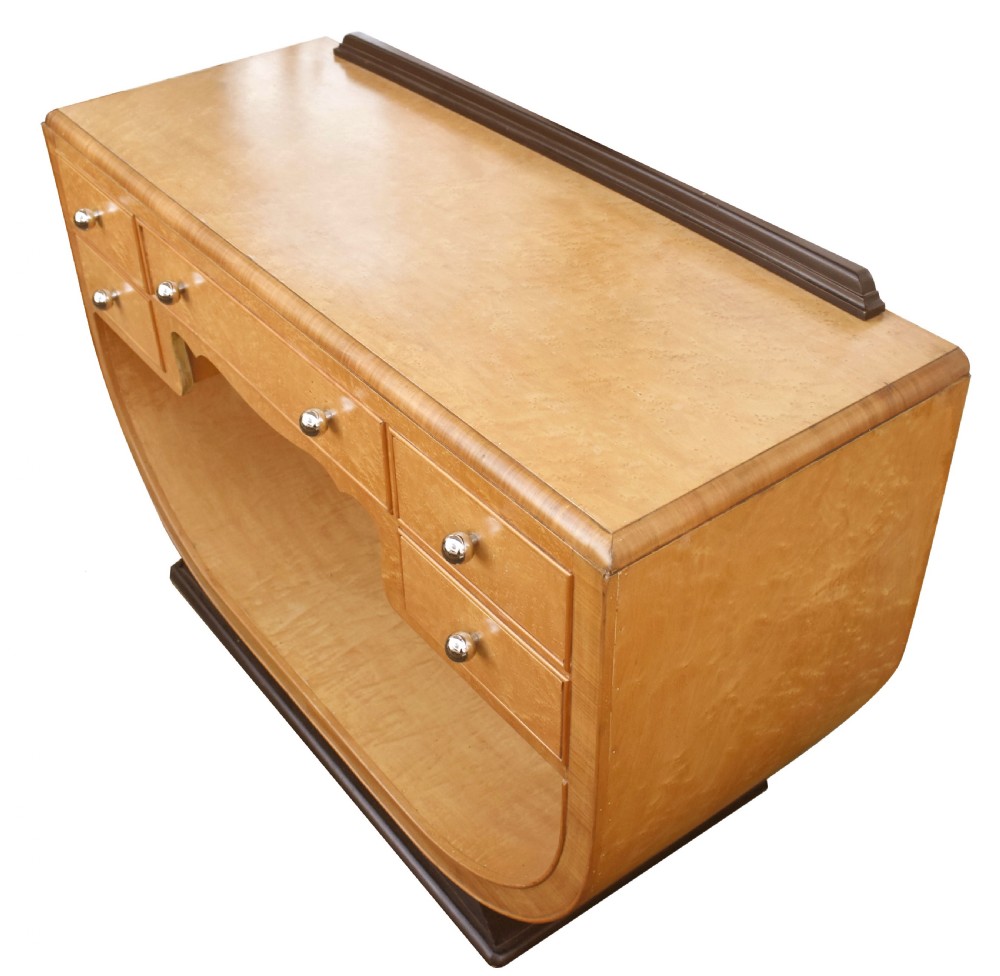 Art Deco Birds Eye Maple U Base Console Table, c1930 View VII