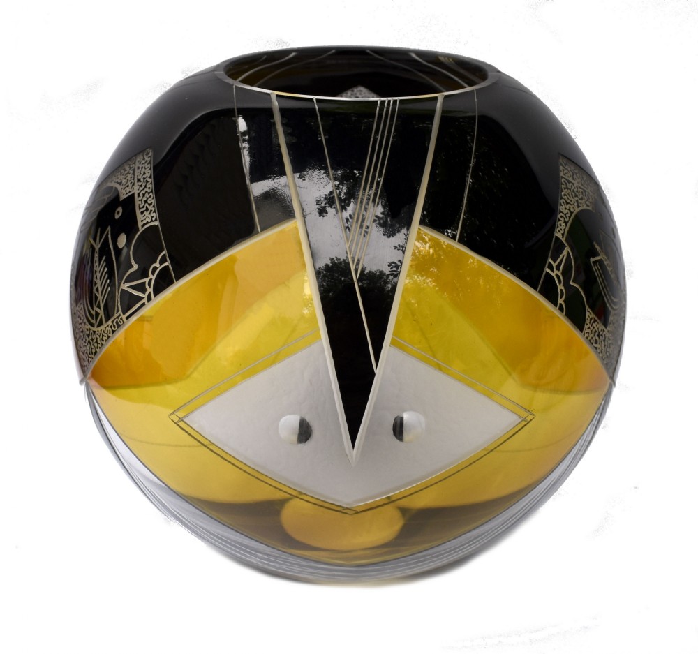 Art Deco Glass Globe Vase, Czech, C1930