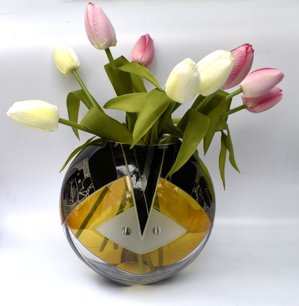 Art Deco Glass Globe Vase, Czech, C1930 View II