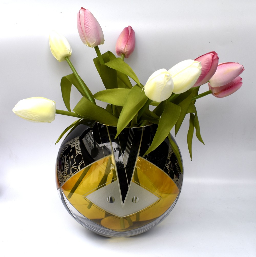 Art Deco Glass Globe Vase, Czech, C1930 View III