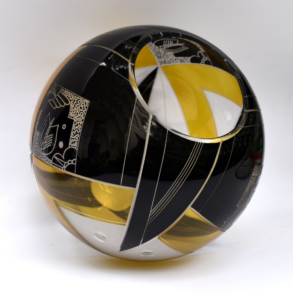 Art Deco Glass Globe Vase, Czech, C1930 View VI