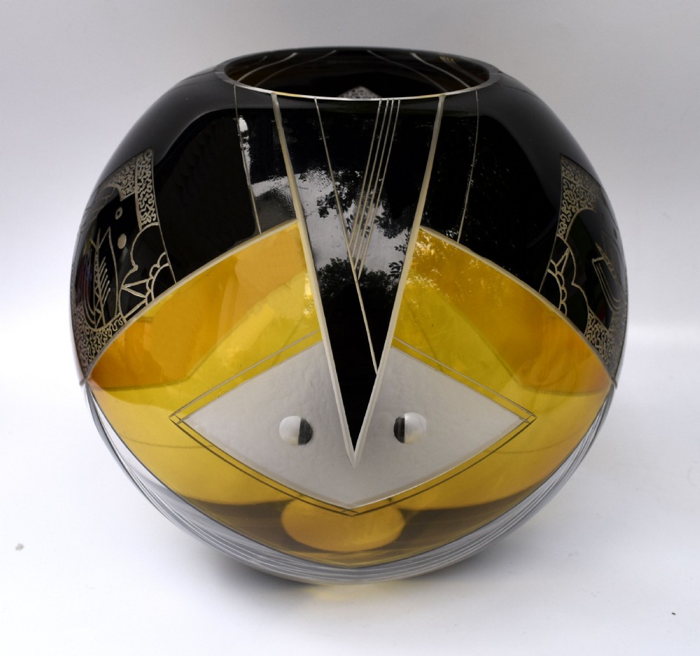 Art Deco Glass Globe Vase, Czech, C1930 View VII