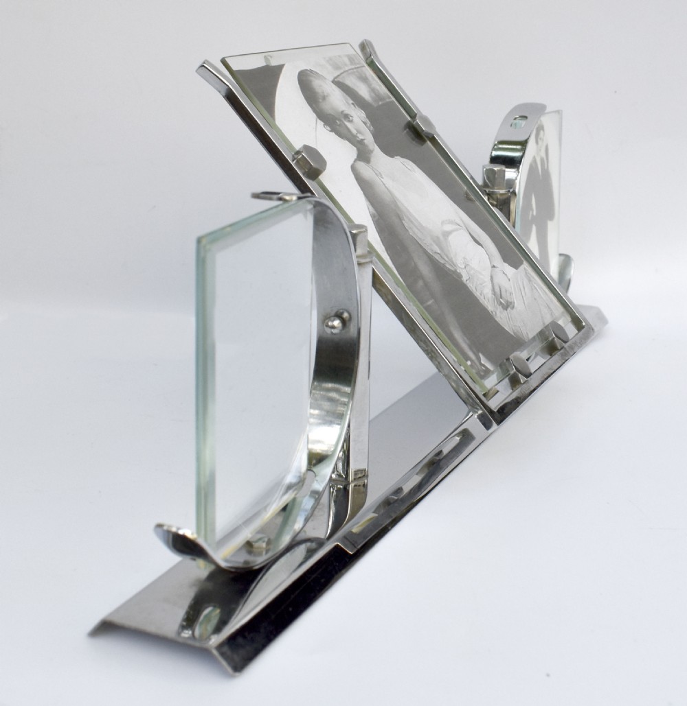 Art Deco Triple Chrome Photograph Frame, c1930's View VIII