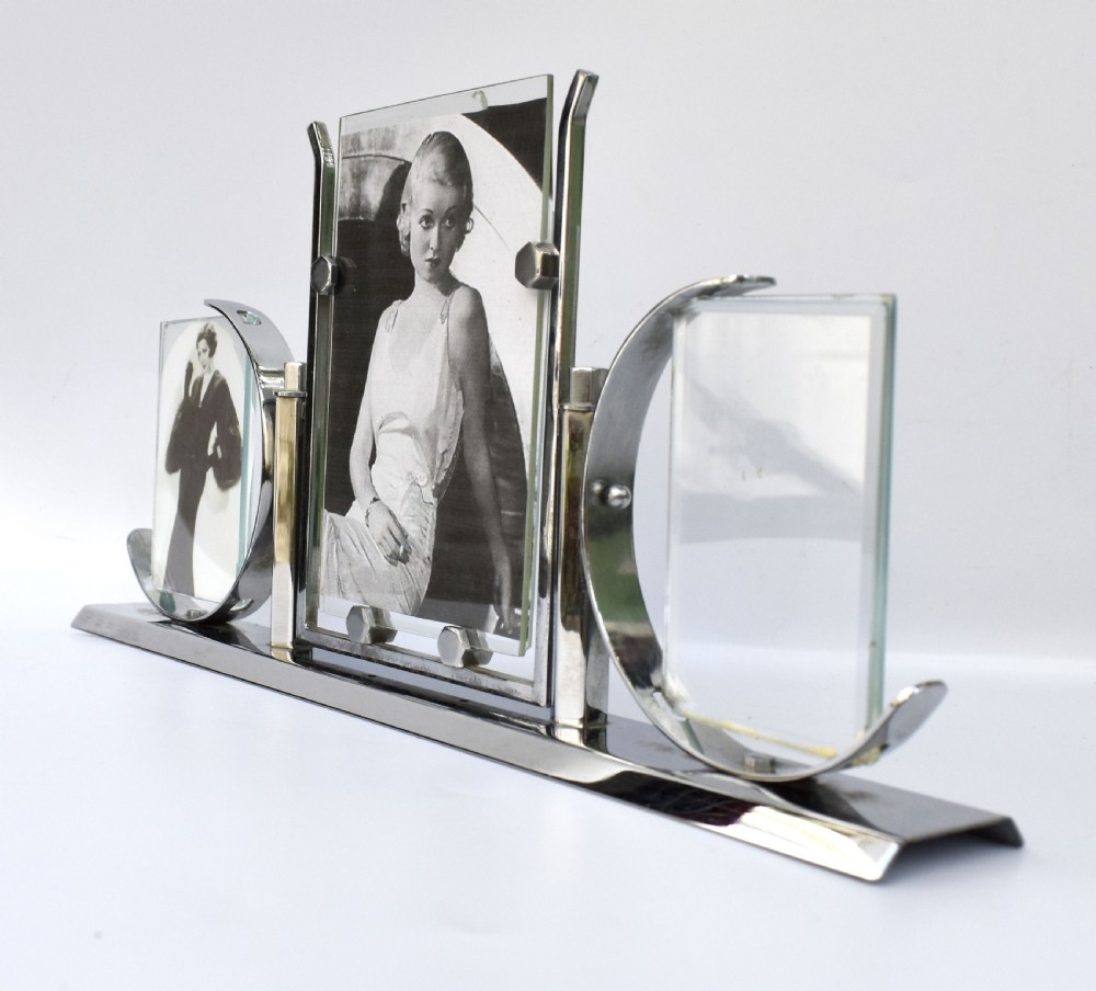 Art Deco Triple Chrome Photograph Frame, c1930's View XIII