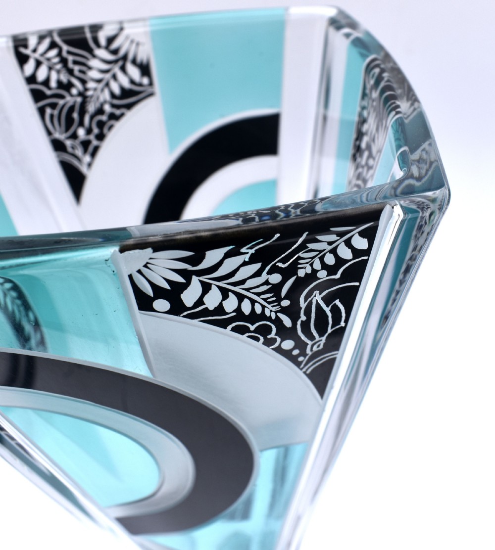 Art Deco Glass & Enamel Etched Vase View VII