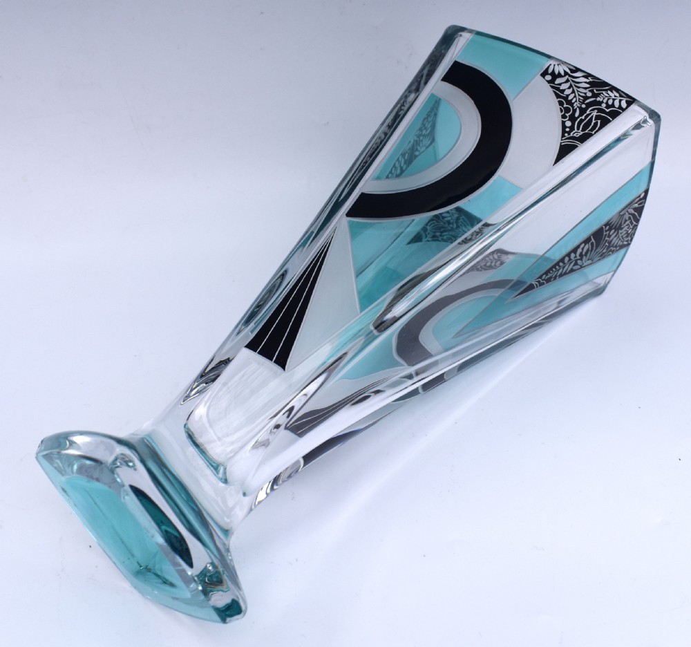 Art Deco Glass & Enamel Etched Vase View VIII