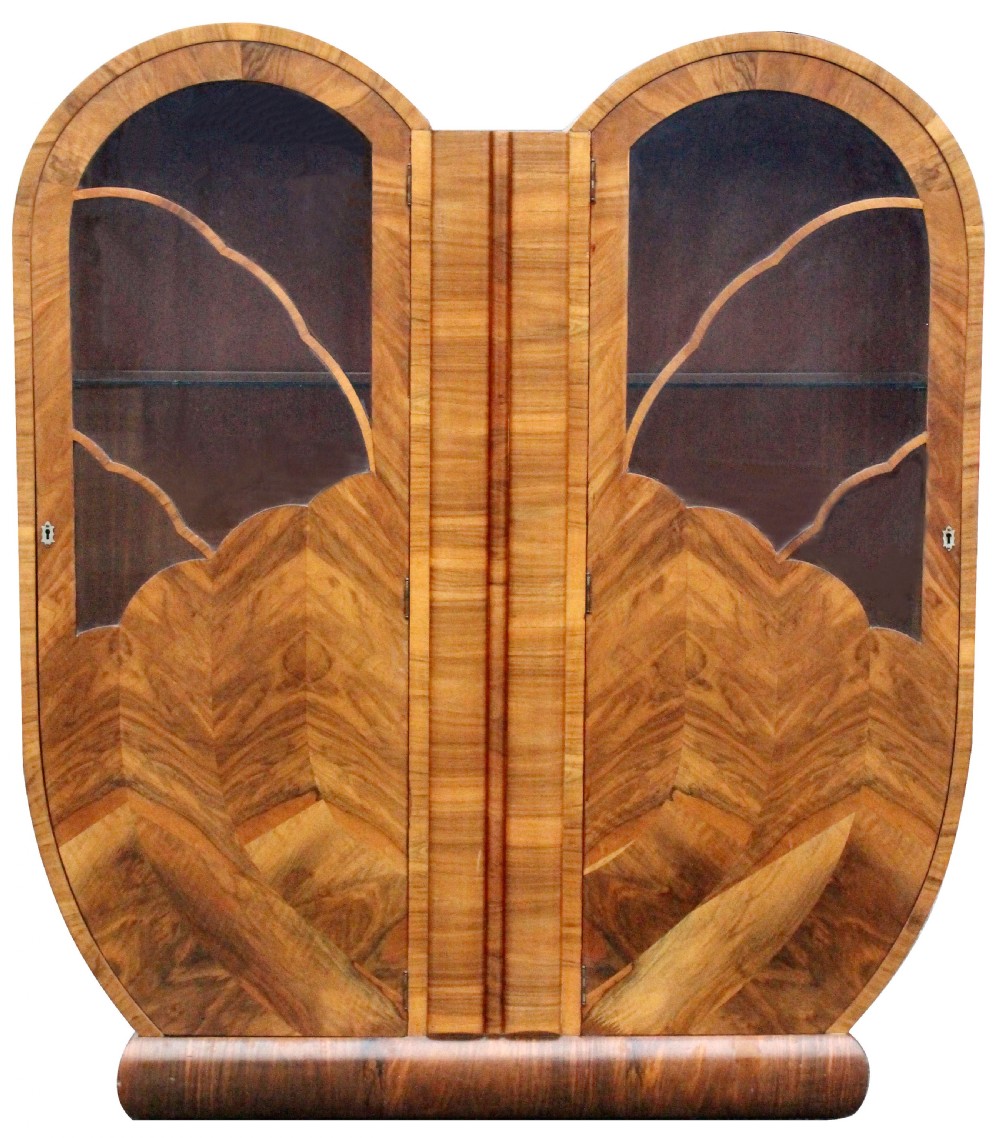 Art Deco Figured Walnut Display Cabinet, c1930