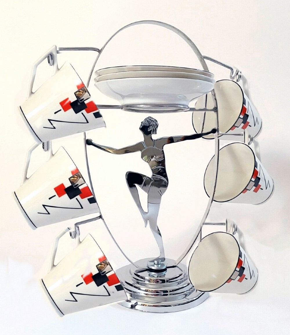 Art Deco Original Chrome Lady Teacup And Plate Stand , 1930s 