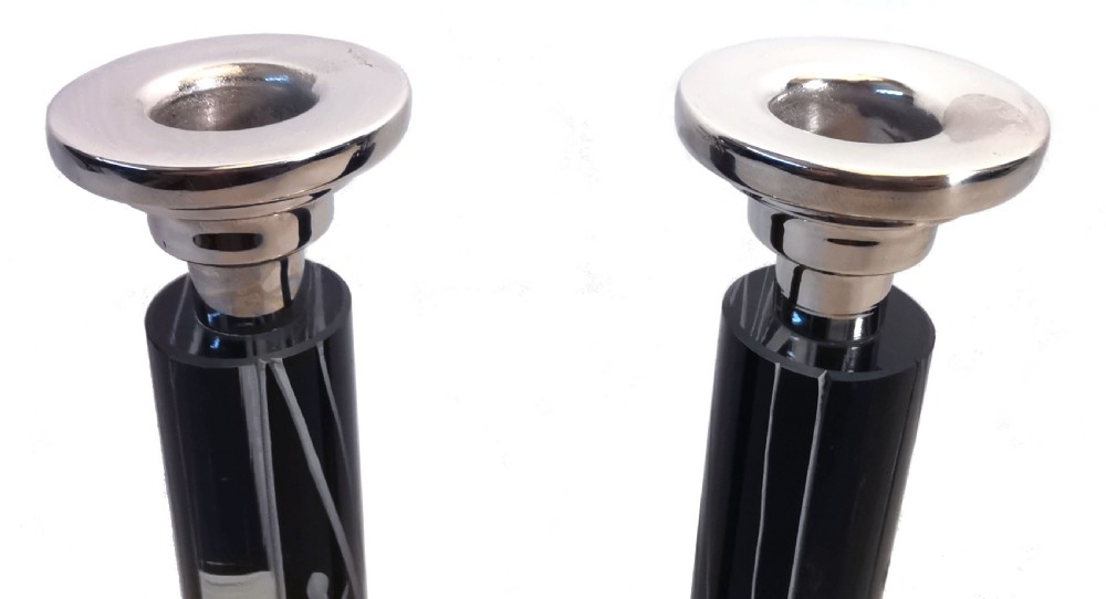 Art Deco Pair of Matching Nickel-Silver & Glass Candlesticks, c1930 View II