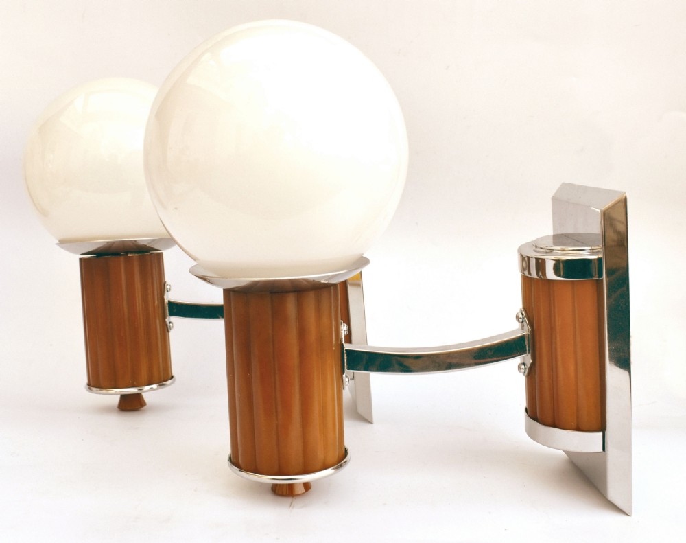 Art Deco Odeon Cinema Bakelite Catalin Globe Shade Wall Light Sconces, Circa 1930's View II