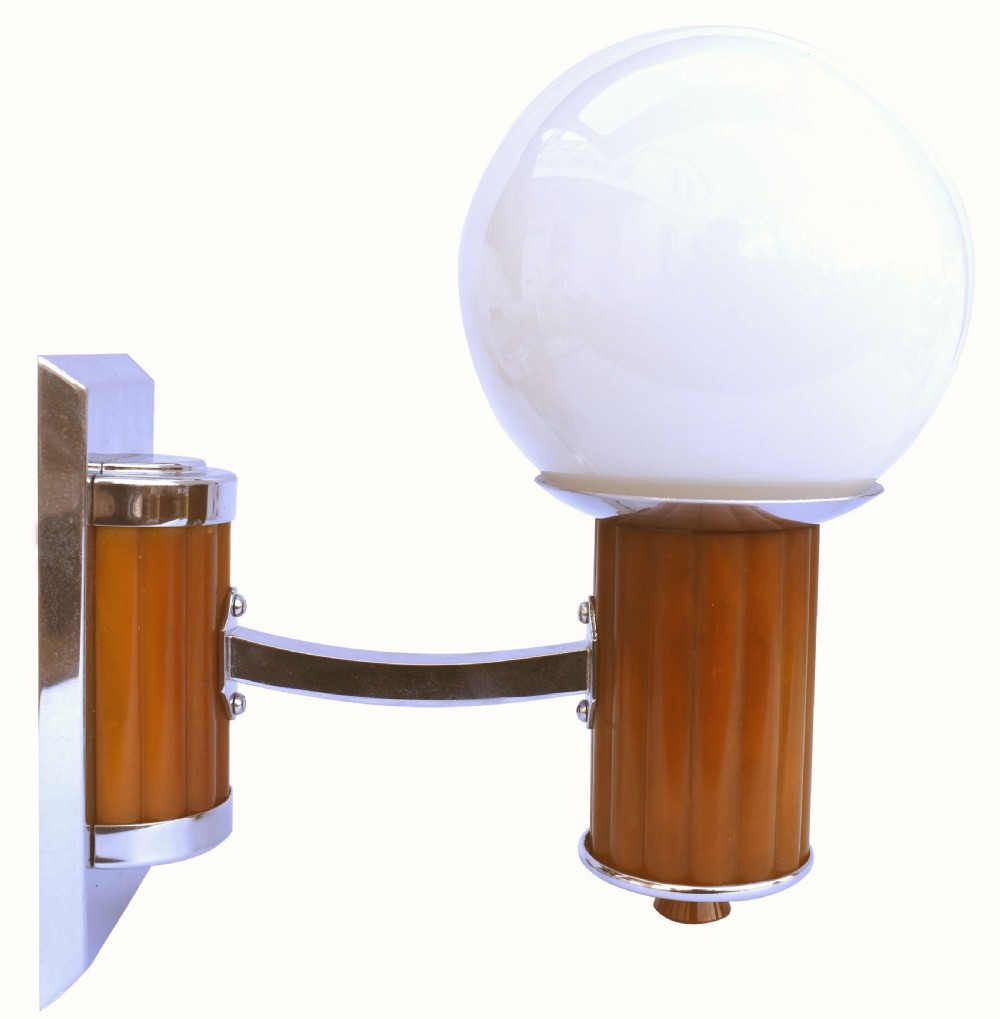 Art Deco Odeon Cinema Bakelite Catalin Globe Shade Wall Light Sconces, Circa 1930's View IV