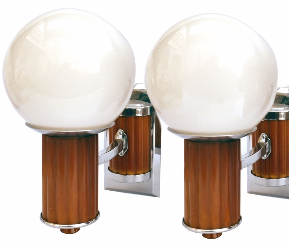 Art Deco Odeon Cinema Bakelite Catalin Globe Shade Wall Light Sconces, Circa 1930's View V