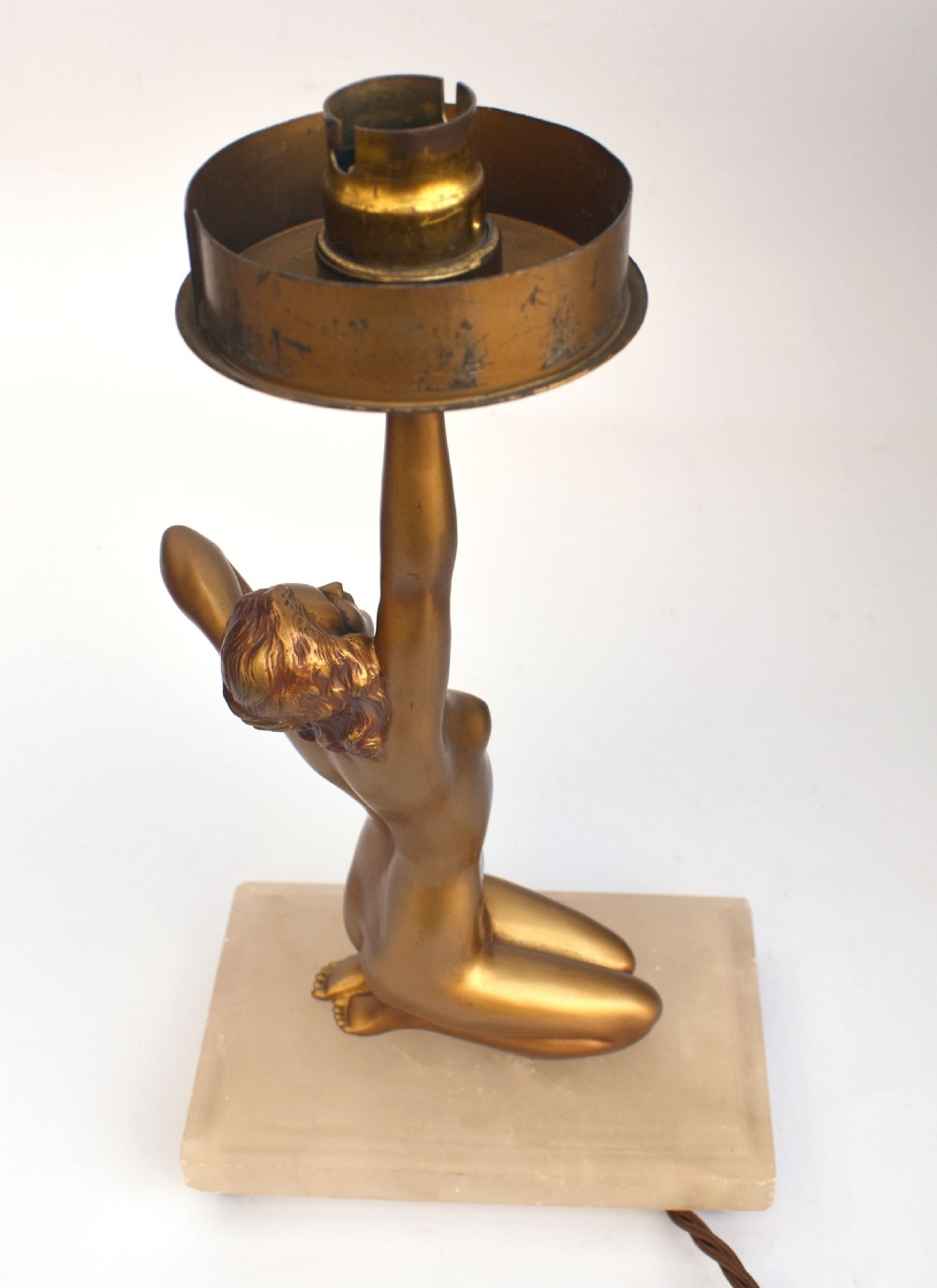 Art Deco Original Cold Painted Spelter Lady Figural Lamp, c1930 View II