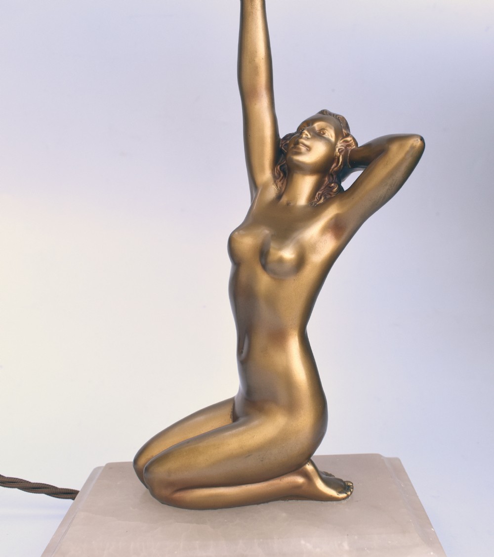 Art Deco Original Cold Painted Spelter Lady Figural Lamp, c1930 View X