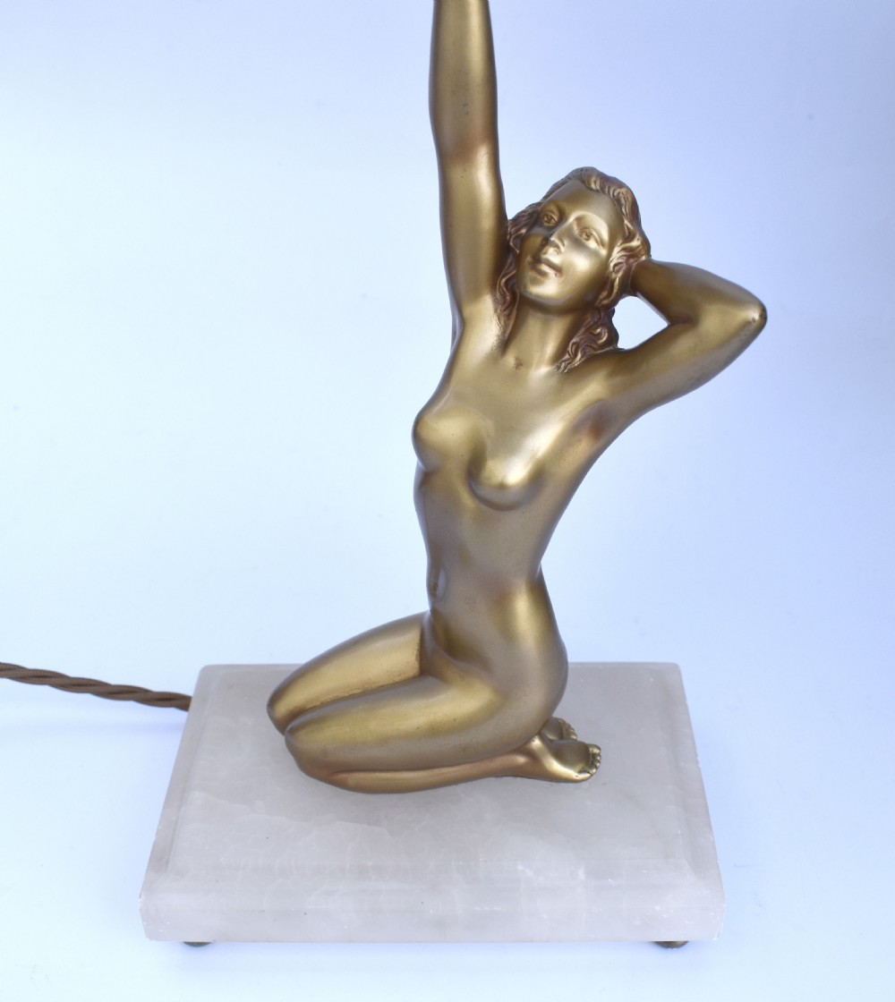 Art Deco Original Cold Painted Spelter Lady Figural Lamp, c1930 View XI