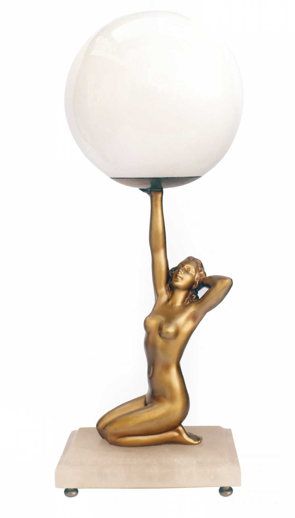 Art Deco Original Cold Painted Spelter Lady Figural Lamp, c1930
