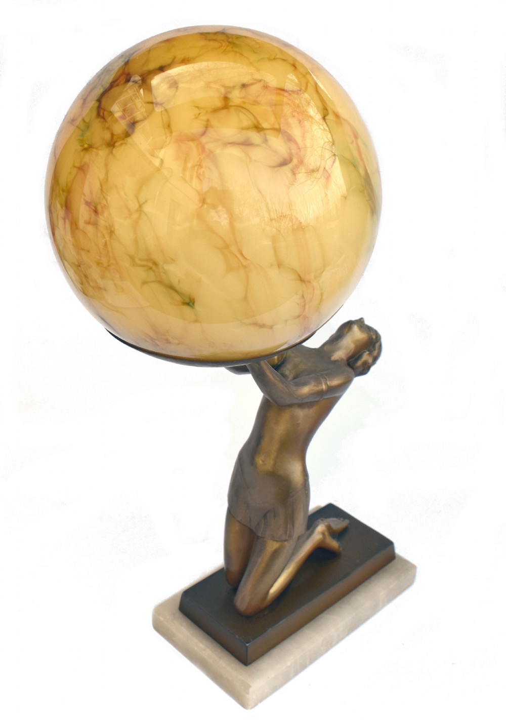 Art Deco Original Cold Painted Spelter Lady Figural Lamp, c1930 View V
