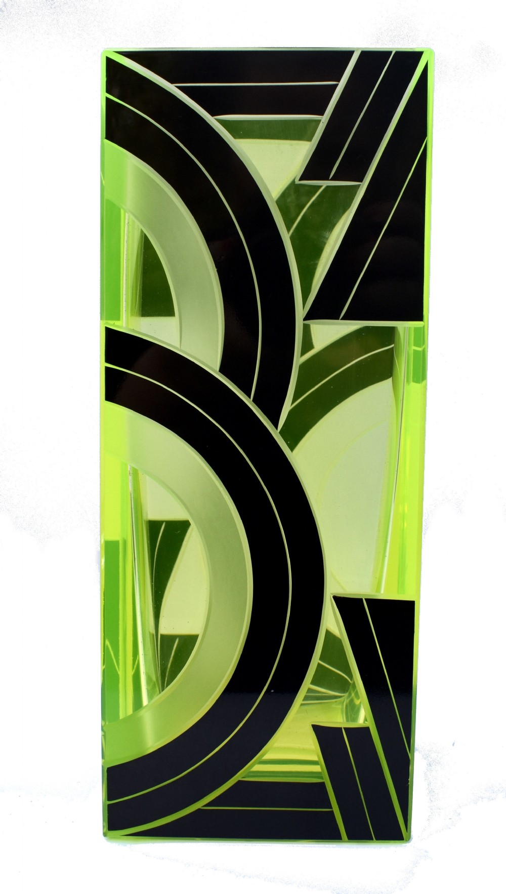 Art Deco Uranium Glass & Enamel Vase