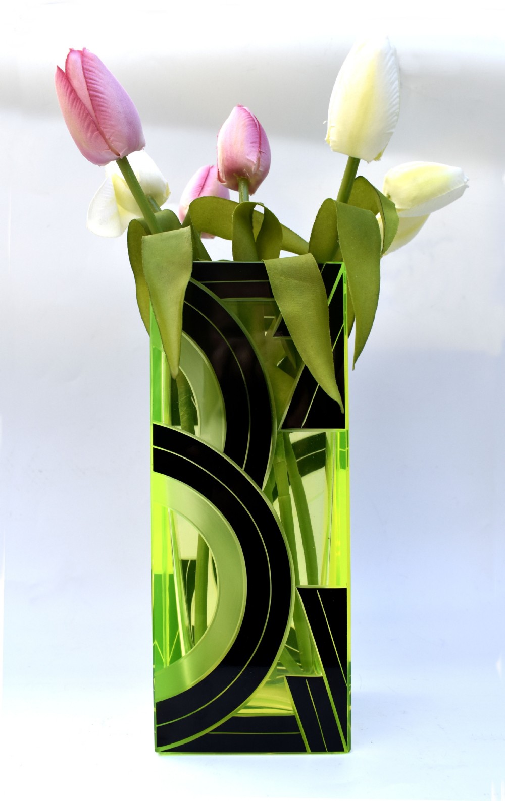 Art Deco Uranium Glass & Enamel Vase View II