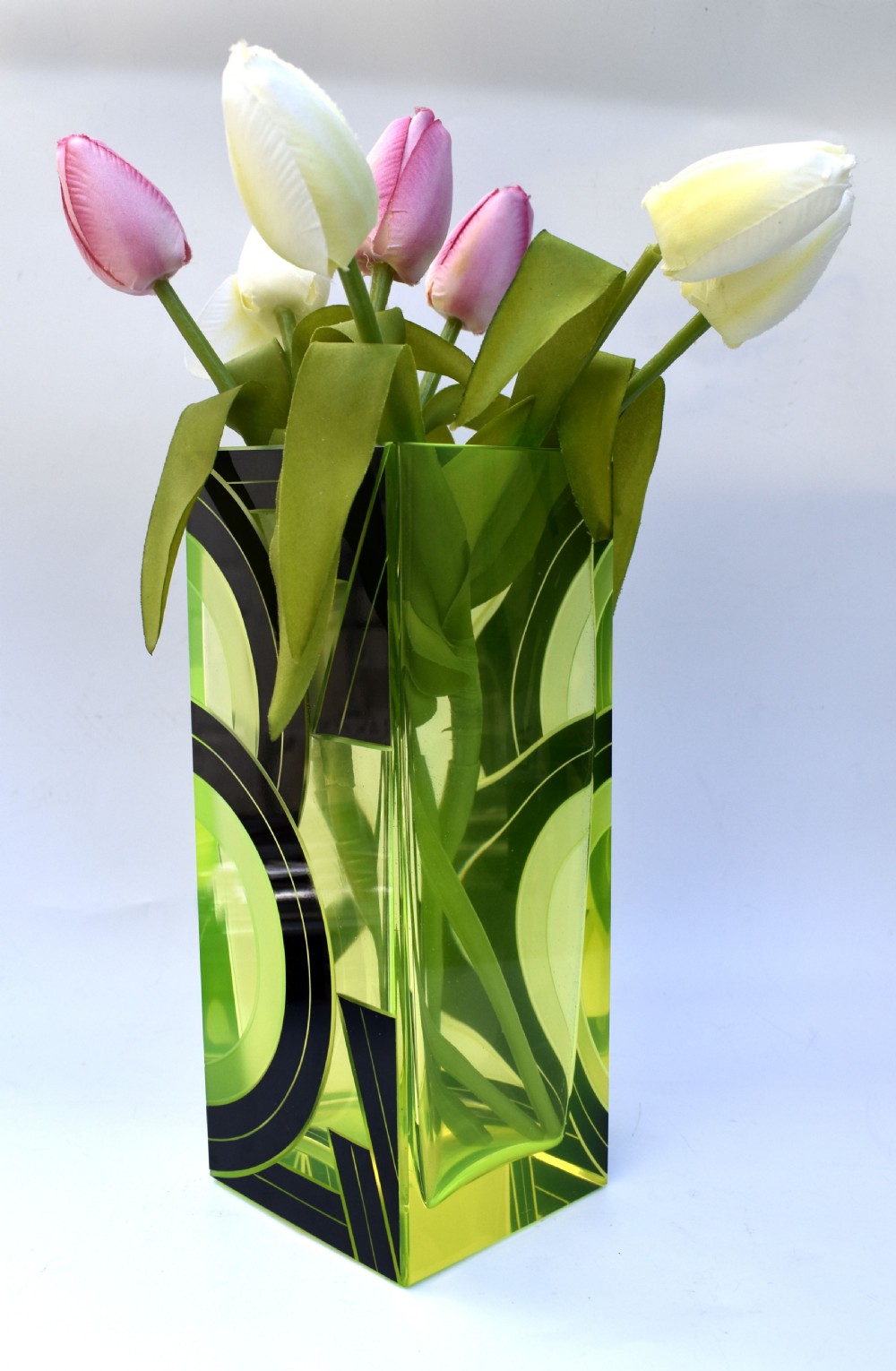 Art Deco Uranium Glass & Enamel Vase View III