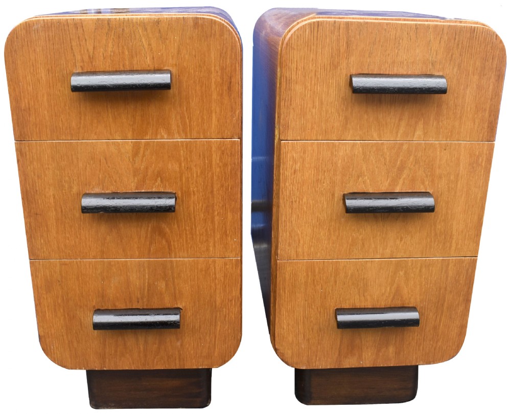Art Deco Pair Of Modernist Blonde Oak Bedside Cabinets, c1930 View II
