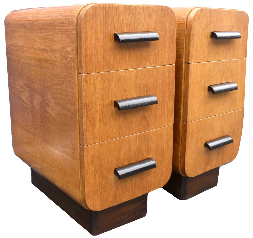 Art Deco Pair Of Modernist Blonde Oak Bedside Cabinets, c1930 View IV
