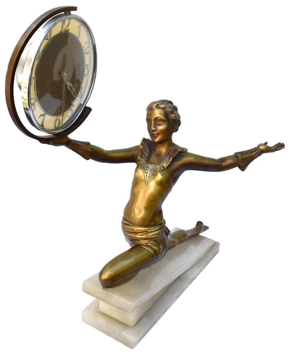 Art Deco Large Figural Clock By Lorenzl, c1930 View III
