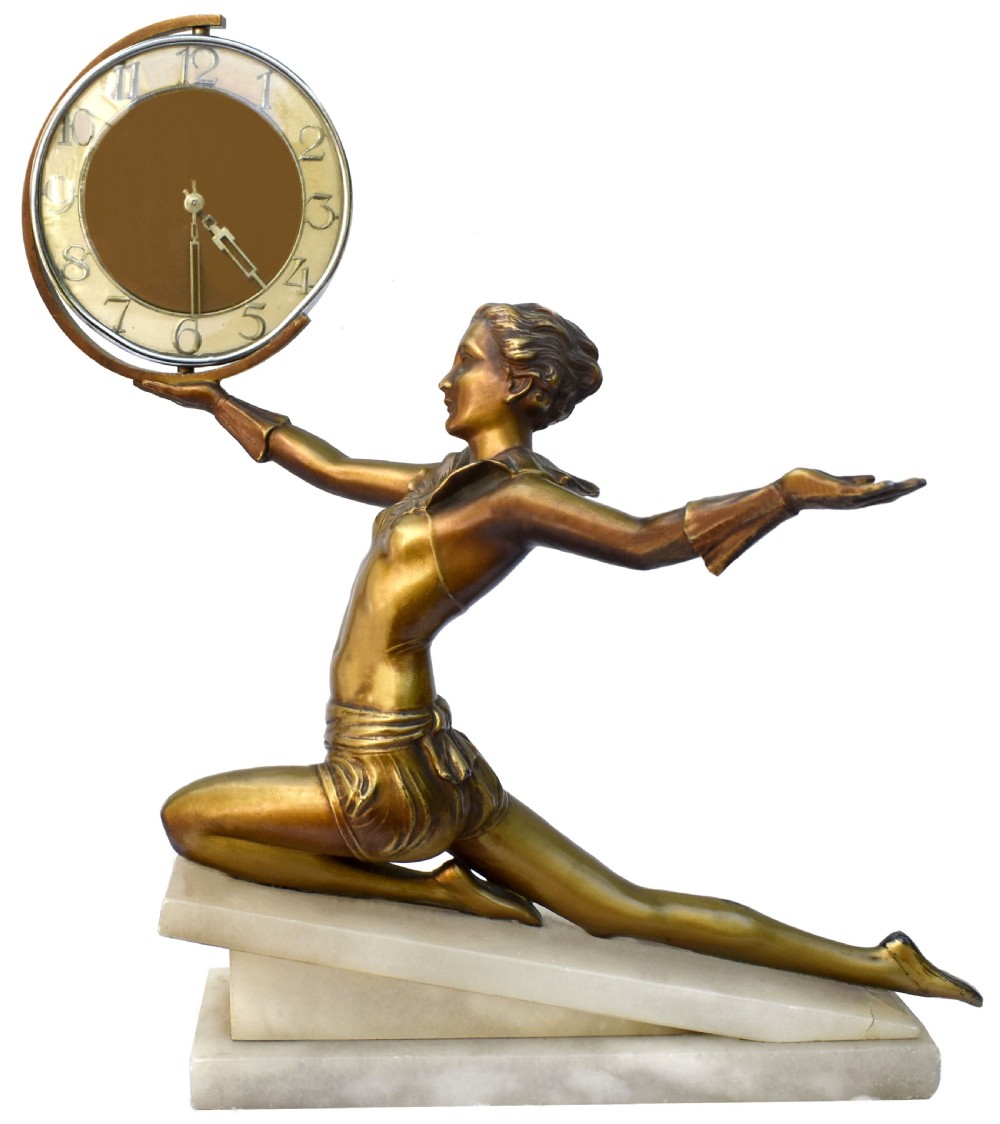 Art Deco Large Figural Clock By Lorenzl, c1930 View VIII