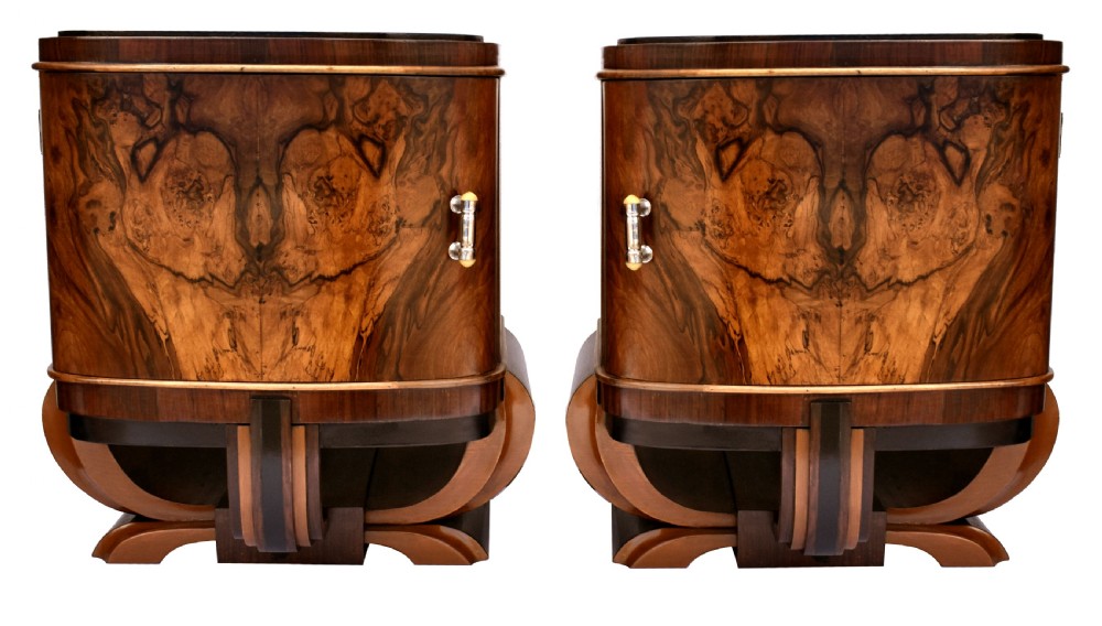 Art Deco Italian Pair of Matching Bedside Table Cabinets , c1930