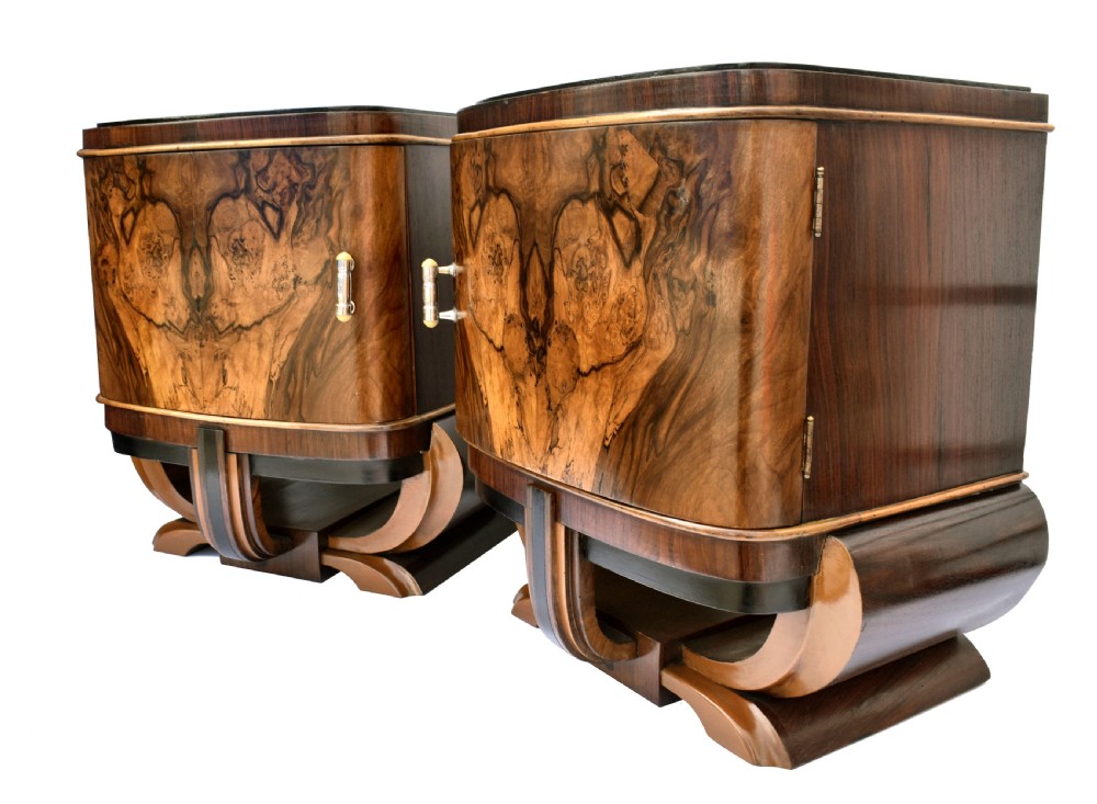 Art Deco Italian Pair of Matching Bedside Table Cabinets , c1930 View II