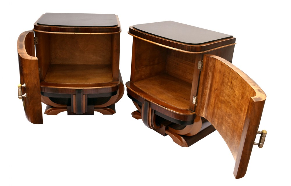Art Deco Italian Pair of Matching Bedside Table Cabinets , c1930 View V