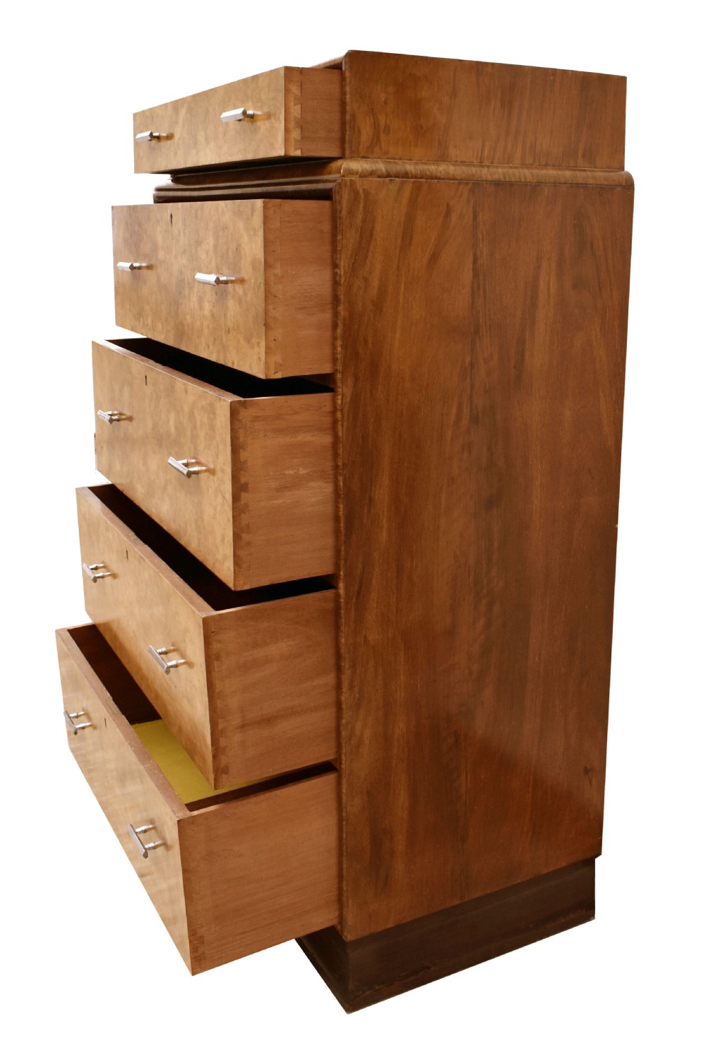 Art Deco 1930's Figured Walnut Chest Of Five Drawers View III