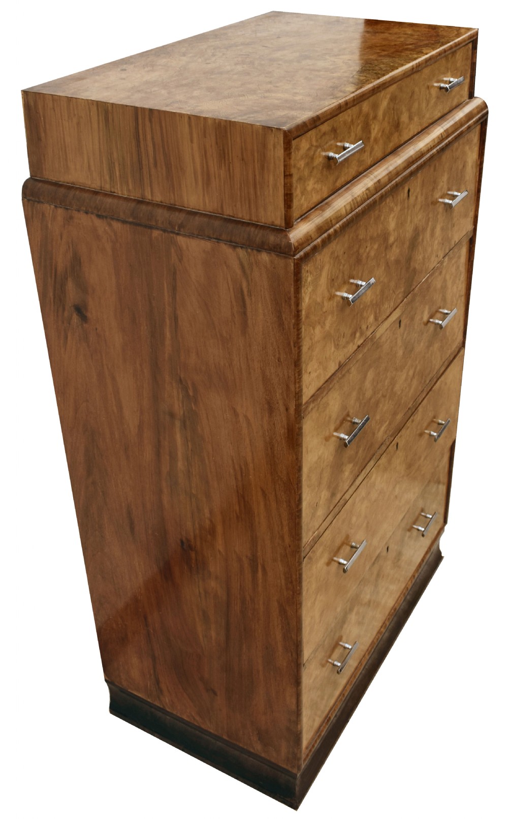 Art Deco 1930's Figured Walnut Chest Of Five Drawers View IV