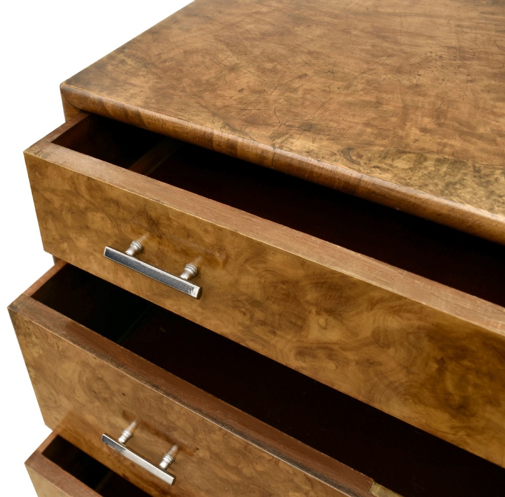 Art Deco 1930's Figured Walnut Chest Of Five Drawers View V