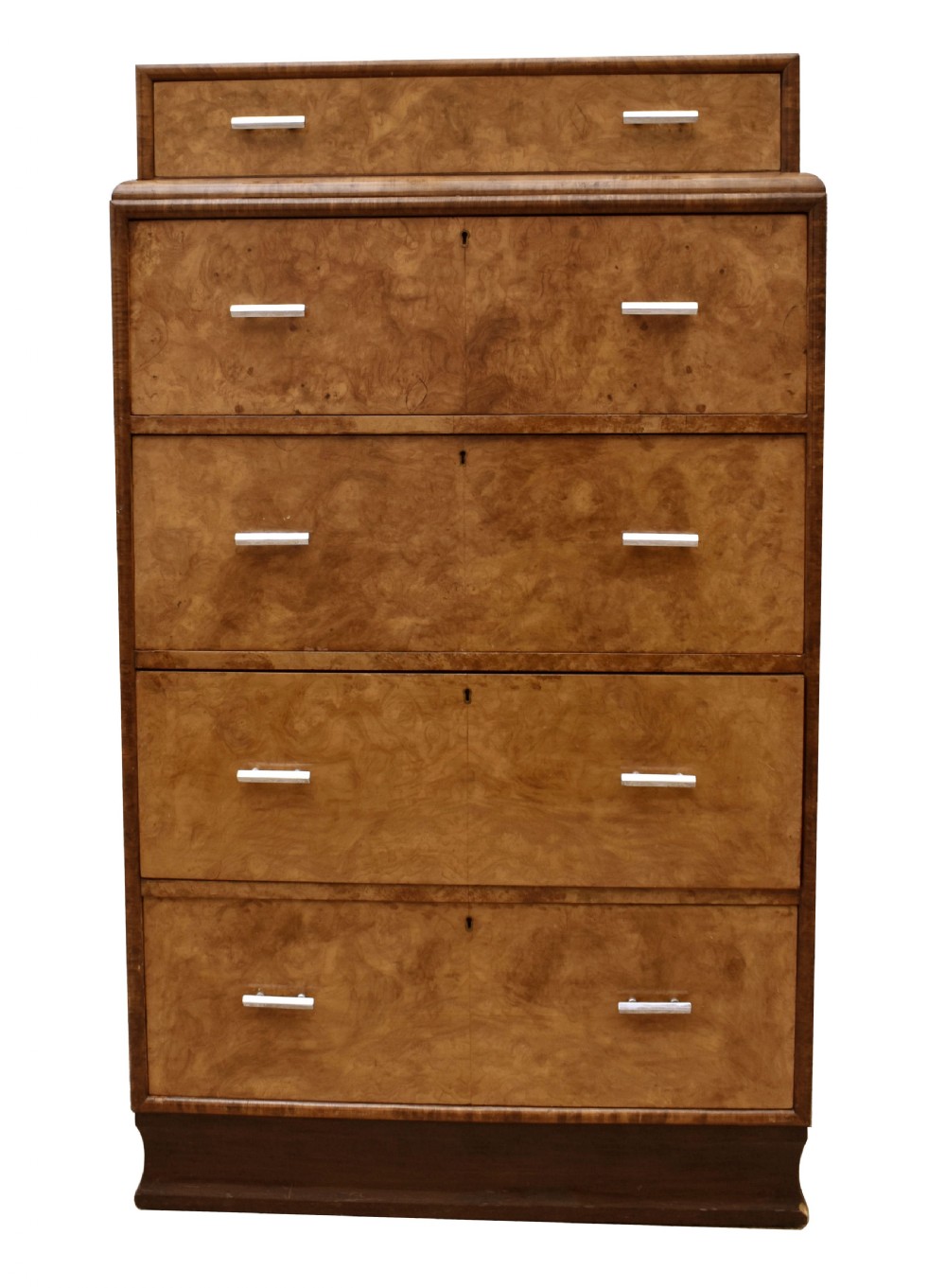 Art Deco 1930's Figured Walnut Chest Of Five Drawers View VIII