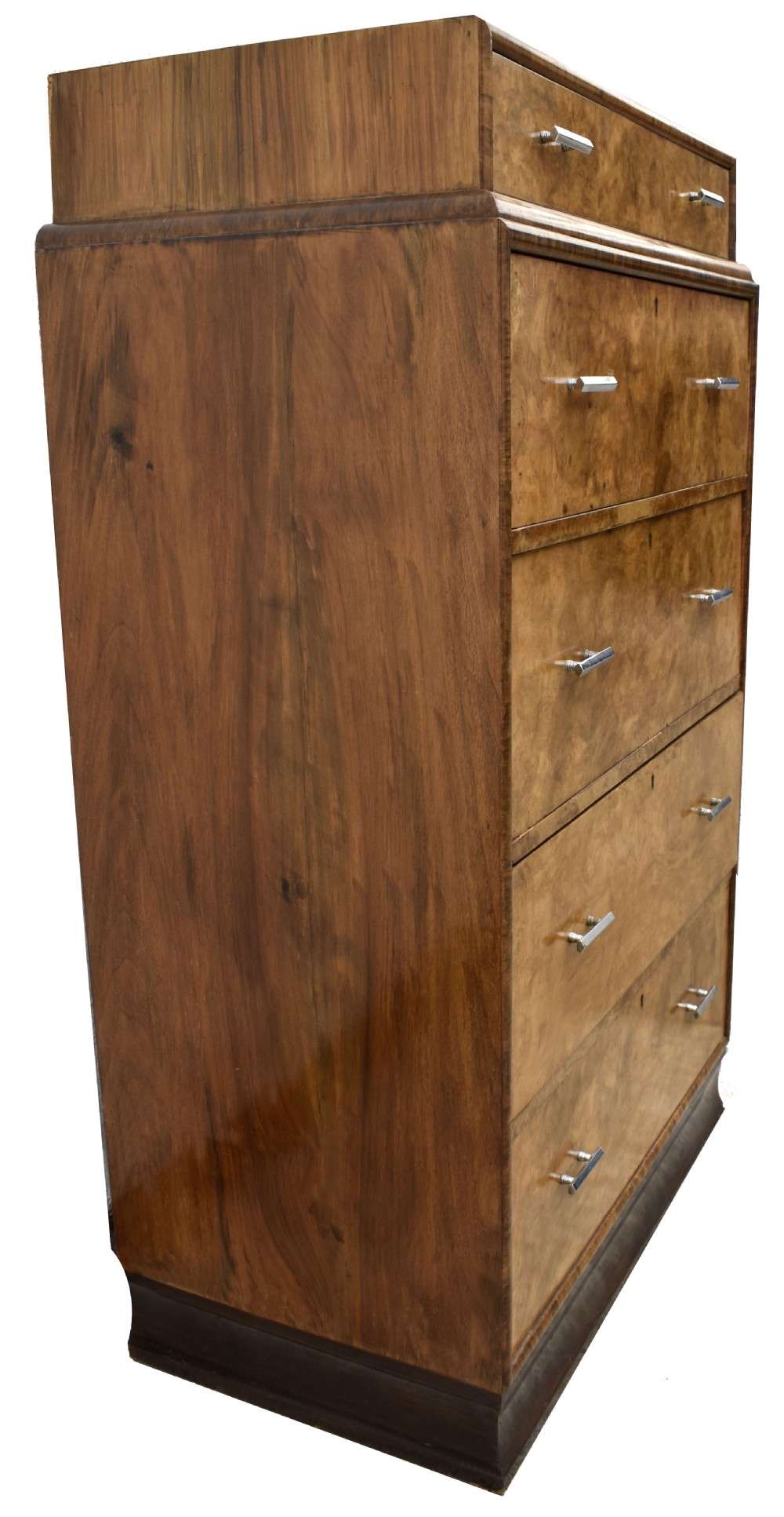 Art Deco 1930's Figured Walnut Chest Of Five Drawers View IX